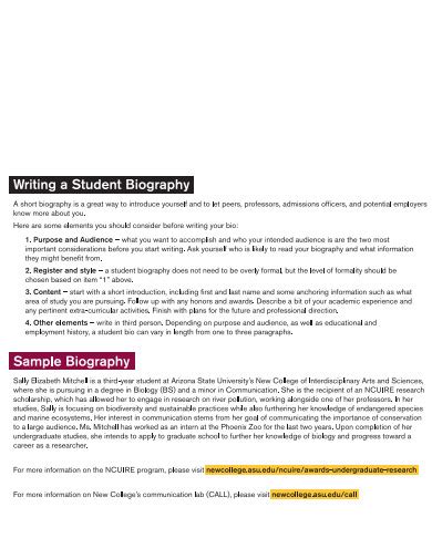 Clerical biography examples for students