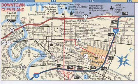 Cleveland downtown OH roads map, free printable map highway …