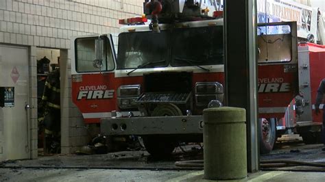 Cleveland fire truck catches fire at firehouse