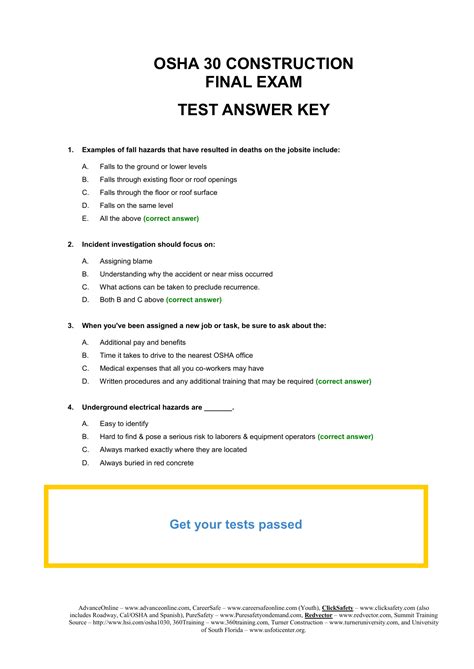 Answer Key Click Safety Osha 30 Final Exam Answers are crucial milestones in one's educational and professional journey. They require a strategic approach, deep understanding, and effective preparation. Answer Key Click Safety Osha 30 Final Exam Answers serves as your mentor, providing detailed insights into exam formats, study strategies, and ...