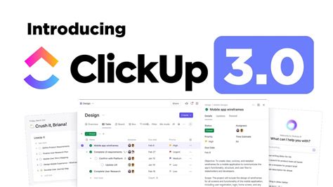 Clickup 3.0. From the Home Hub to Docs Hub, ClickUp 3.0 creates an all-in-one workspace to manage tasks, documents, and data visualizations. Read on guide about ClickUp 3.0 overview to learn about the most exciting features coming with ClickUp 3.0, including the new mobile experience, Custom Task Types, and built-in AI. 
