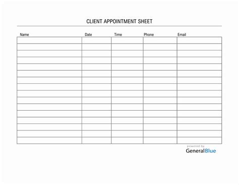 Client Appointment Sheet Template In Pdf Basic