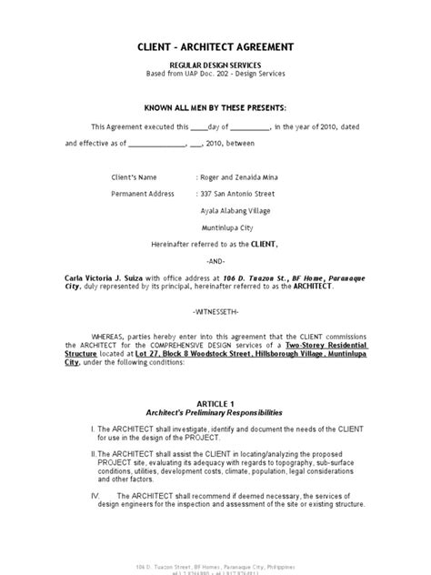 Client Architect Agreement Regular Design Services 20100208 PDF