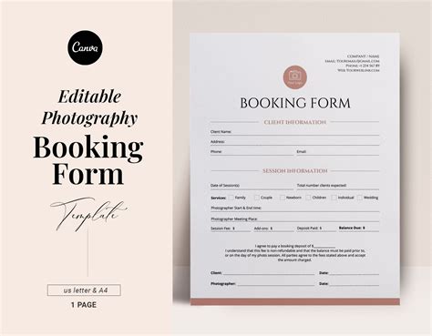 Client Booking Form// Photography Booking Form// Booking Form Etsy