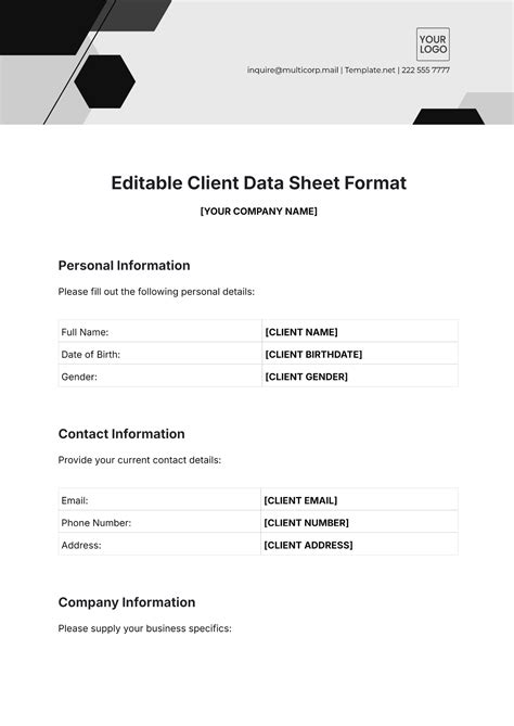 Client Data Sheet Template Inspirational 7 Editable Client Information