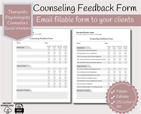 Client Feedback Form Improve Counseling Effectiveness CCDigitalStudios