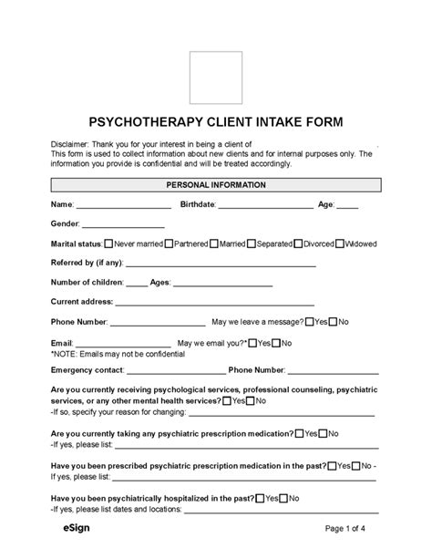 Client Intake Form For Psychotherapy Universal Network