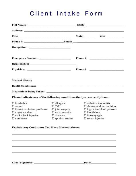 Client Intake Form Templates at
