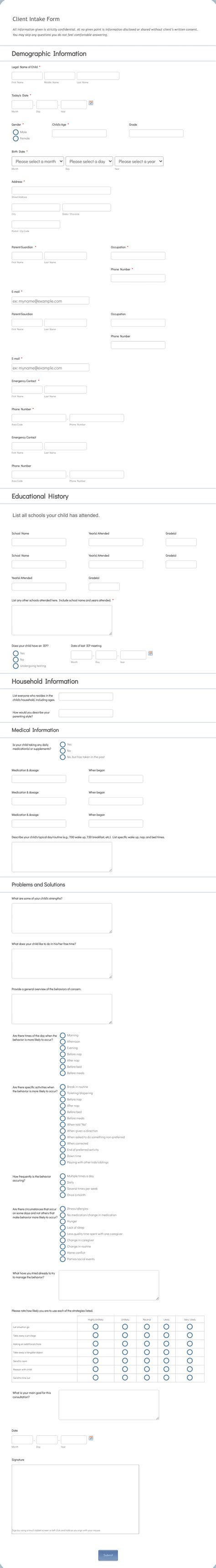 Client Intake Form for Behavioral Consulting Form Template JotForm