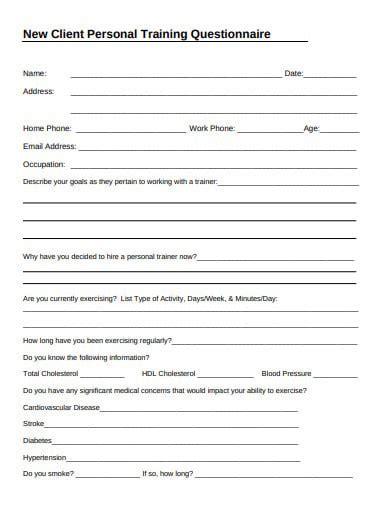 Client Personal Training Questionnaire