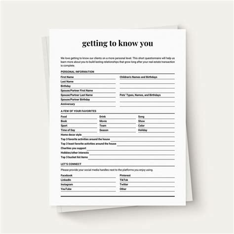 Client Questionnaire Getting to Know You Client questionnaire