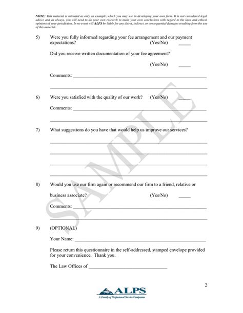 Client Questionnaire in Word and Pdf formats page 2 of 2