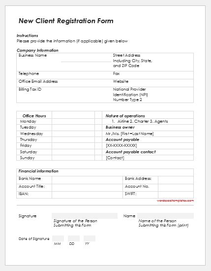 Client Registration Form Template