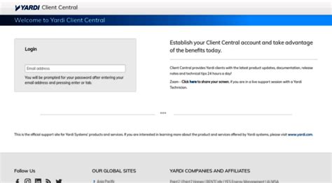 Feb 21, 2020 · Client Central provides Yardi clients with the latest product updates, documentation, release notes and technical tips 24 hours a day! Zoom - Click here to share your screen, if you are in a live support session with a Yardi Technician. This is the official support site for Yardi Systems' products and services. . 