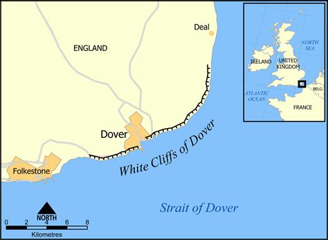 The White Cliffs of Dover on the Dover Strait. The Strait of