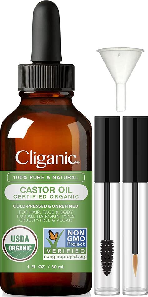 Cliganic Organic Castor Oil, 100% Pure (1oz with Eyelash Kit ...