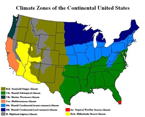 Climate Zones Map of the Continental United States - Pinterest