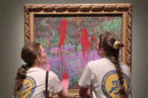 Climate protesters throw paint and glue at Monet painting in Swedish museum