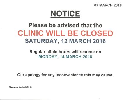 Clinic closed notice sample.  Extended hours & walk-ins welcome.  | SUITE 3 |...