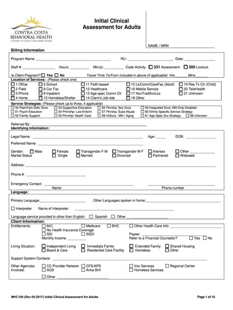 Clinical Assessment Initial 20172024 Form Fill Out and Sign