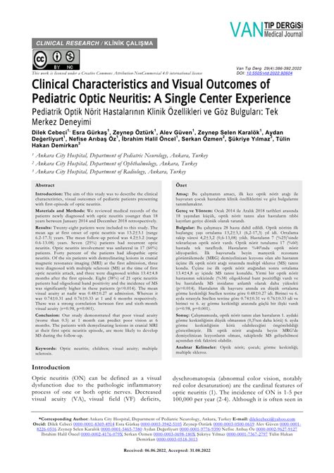 Clinical Characteristics and Visual Outcomes of Pediatric Optic.