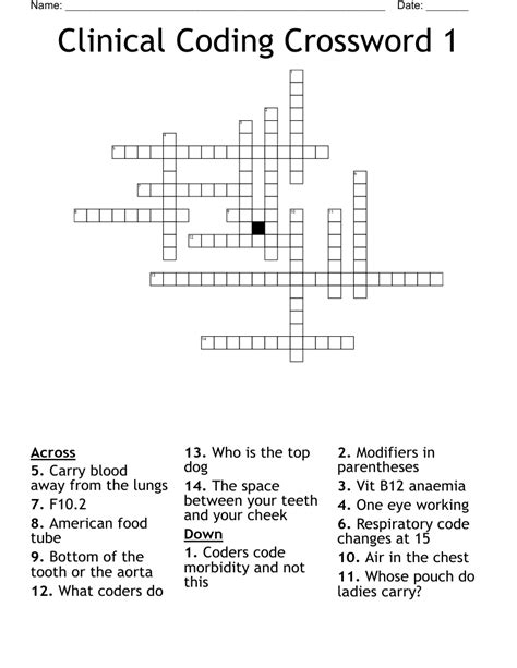 Clinical Coding Crossword 1 WordMint