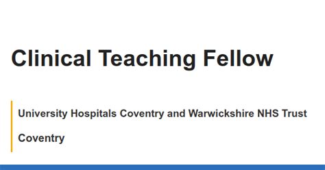 Clinical Teaching Fellow Jobs in Widford - 2024