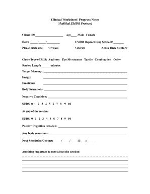 Clinical Worksheet/Progress Notes Modified EMDR Protocol Fill and