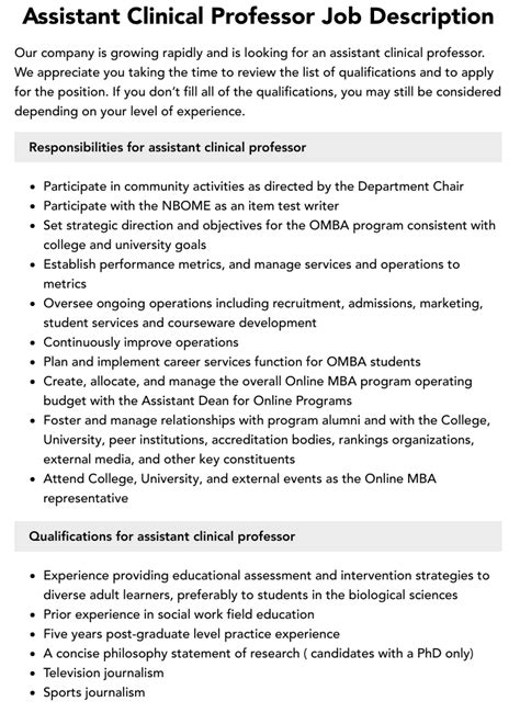 Clinical assistant professor job description.  What does a Clinical Assistant...