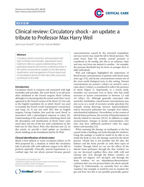 Clinical review: Circulatory shock--an update: a tribute to Professor ...