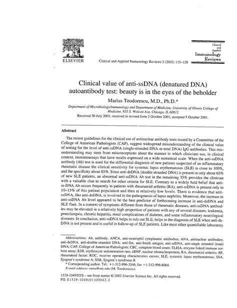 Clinical value of anti-ssDNA (denatured DNA) …