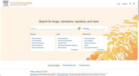 Clinicalkey pharmacology. Aug 15, 2023 · ClinicalKey - A link to Clinical Calculators is under Tools on the main page. Browse by Category or Search. Lexicomp - Click Calculators in the main menu near the top of the page. There is a Calculator Lookup or you can Browse by Category. Clinical Pharmacology - Check out Clinical Calculators under Resources. Jump to specific types of ... 