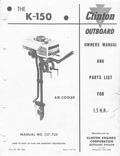 Clinton outboard k150 1 5 hp owners parts manual. - Mazda m5r1 transmission ford repair manual.