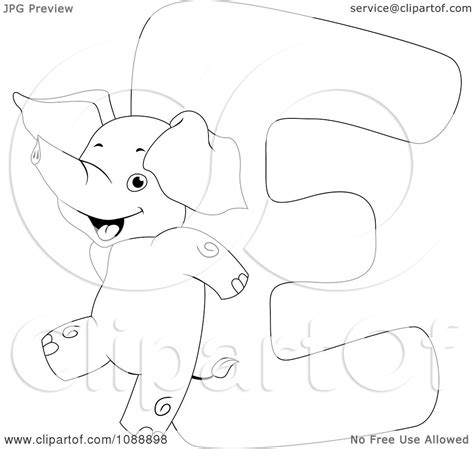 Clipart Outlined E Is For Elephant Coloring Page Royalty Free Vector