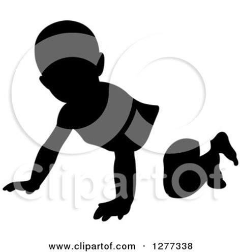 Clipart of a Black and White Silhouetted Baby …