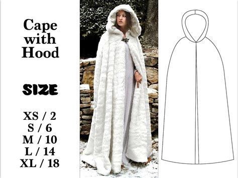 Cloak with Hood XSXL PDF Sewing Pattern Long Hooded Cape Red Etsy