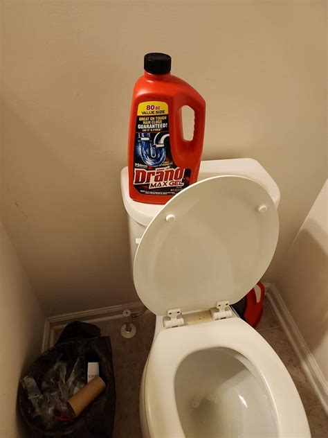 Clogged toilet drano.  However, this impulse does not align with the specific require...