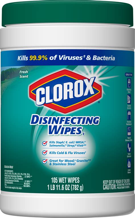 Clorox disinfecting wipes sds. Clorox Disinfecting Wipes clean, disinfect, deodorize and remove allergens for 5x cleaning power* and leave a pleasant scent. Disinfecting Wipes clean and disinfect with antibacterial power that kills 99.9% of viruses and bacteria that can live on surfaces, including COVID-19* Virus, staph, E. coli, MRSA, salmonella, strep and Kleb. 