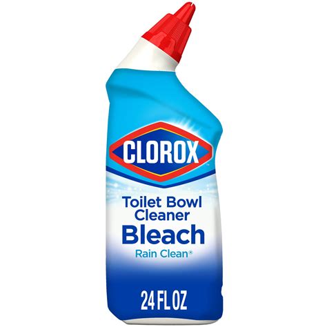 Clorox toilet bowl cleaner. Use the plastic cup to rinse the tank by pouring clean water down the sides of the tank multiple times to completely rinse away the bleach. Hold the handle down while you do this so the flapper is up and the rinse water and bleach can drain out of the tank. Turn the water supply back on to fill the tank. 5. 