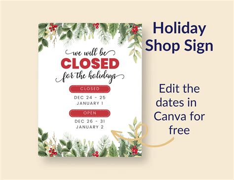 Closed Holiday Sign Template