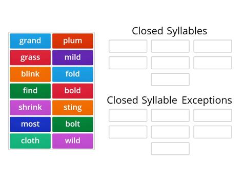 Closed Syllables/ Closed Syllable Exceptions Group sort