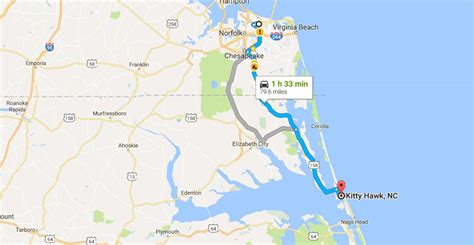 There are 136.61 miles from Goldsboro to Kitty Hawk in northeast direction and 196 miles (315.43 kilometers) by car, following the US-64 Alternate route.. Goldsboro and Kitty Hawk are 3 hours 20 mins far apart, if you drive non-stop .. This is the fastest route from Goldsboro, NC to Kitty Hawk, NC. The halfway point is Jamesville, NC. Goldsboro, NC and Kitty Hawk, NC are in the same time zone .... 