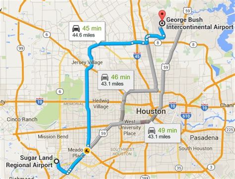  The nearest airport to Sugar Land is Houston Hobby Apt (HOU). However, there are better options for getting to Sugar Land. You can take a bus from Houston (IAH) to Sugar Land via Milam St @ Texas Ave, Smith St @ Texas Ave, and West Bellfort Pr in around 1h 42m. . 