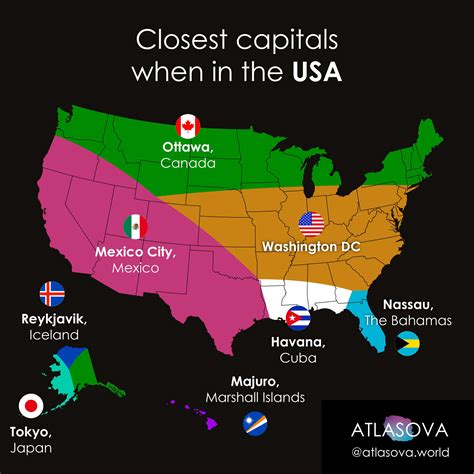 Closest america. It shows which countries are due east or west. Perhaps most interesting countries on the map are Chile and Greenland, where it’s possible to sail right round the world and still end up in the same country. Another surprising feature of the map, is just how far north the UK and Ireland are given their climate. 