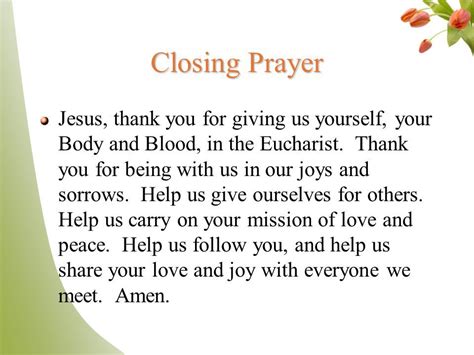 Closing prayer christian. The closing prayer or benediction brings the Christian wedding ceremony to a close. This prayer typically expresses the wishes of the congregation, through the minister, offering a blessing of peace and joy, and that God may bless the new couple with his presence. You may wish to ask a special wedding … 