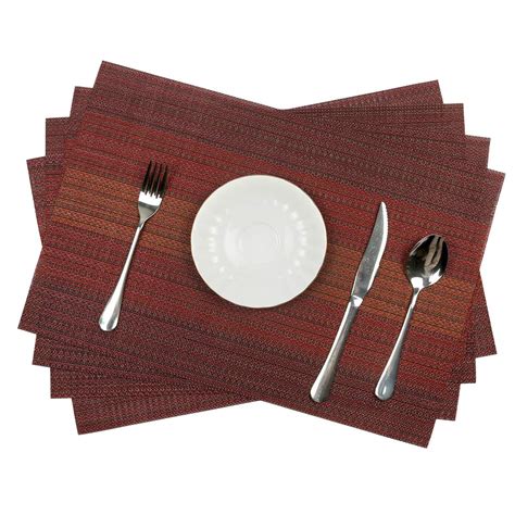 Cloth placemats set of 6. Options from $15.95 – $18.99. Braided Placemats for Dining Table Set of 6 - Round 15 inch Woven Heat Resistant Non-Slip Kitchen Table Mats, Black. 5. Save with. Delivery in 2 days. Options. $ 4390. Thomas Joseph Sheep Design Place Mat Set of 6 (Set nr 1) Free delivery in 3+ days. 