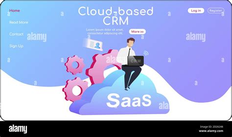 Cloud Based CRM Landing Page Flat Color Vector Template Stock Vector