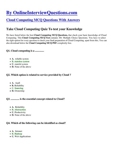 Cloud Computing MCQ with Answers 2025 Online Interview...