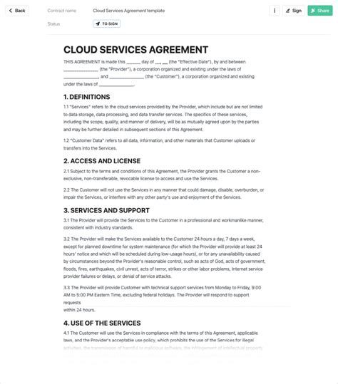 Cloud Computing Service Agreement Template HQ Template Documents