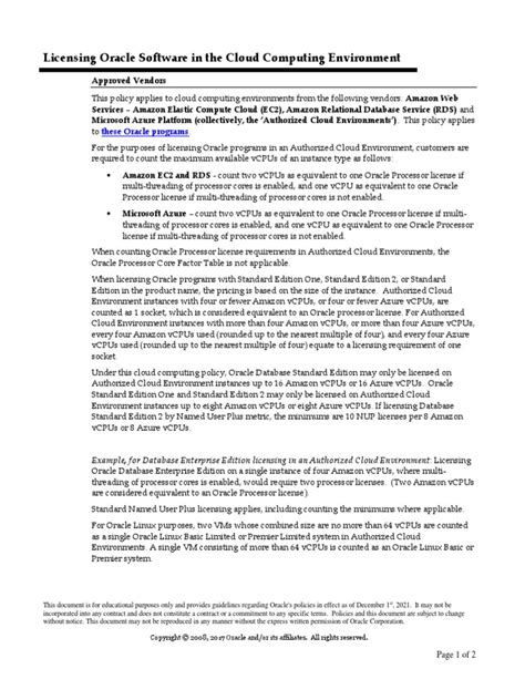Cloud Licensing 070579 PDF Cloud Computing Oracle Corporation
